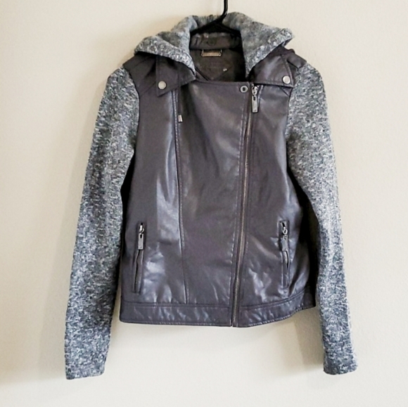 Jou Jou Jackets & Blazers - Jou Jou Fabric Sleeve Vegan Leather Jacket